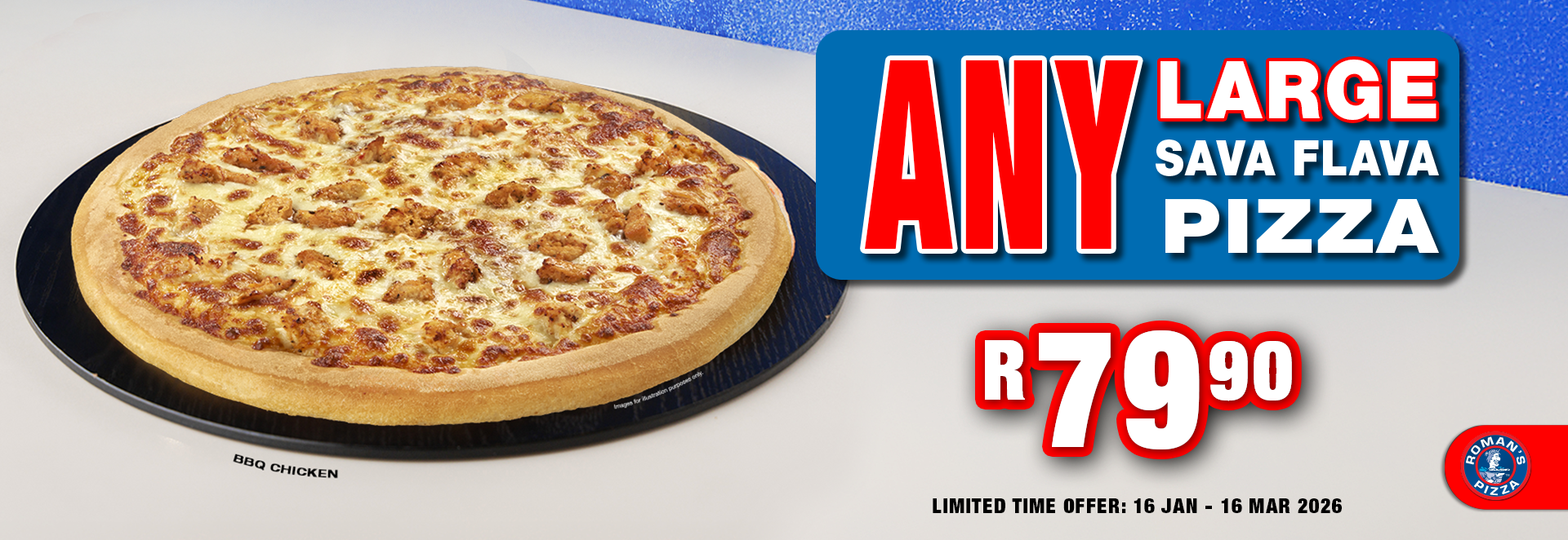 Grab ANY Large SAVA FLAVA Pizza for only R79.90. Massive flavor without the massive price tag. T&Cs apply.